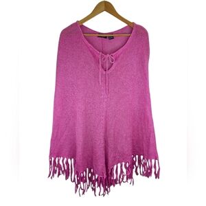 Y2k Angels Womens Pancho Ramie Wool  Pink Fringe Light Weight Size ONE SIZE